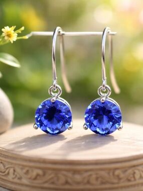 New Blue Sapphire Earrings Sterling Silver 925 , September birthstone